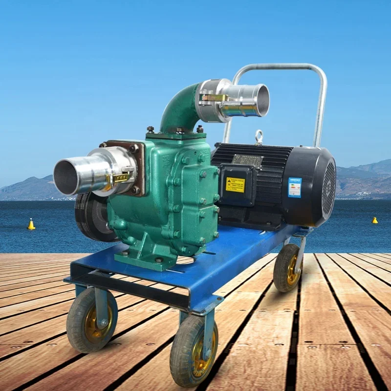 Non clogging sewage suction pump for self suction of sewage with high flow rate and high head