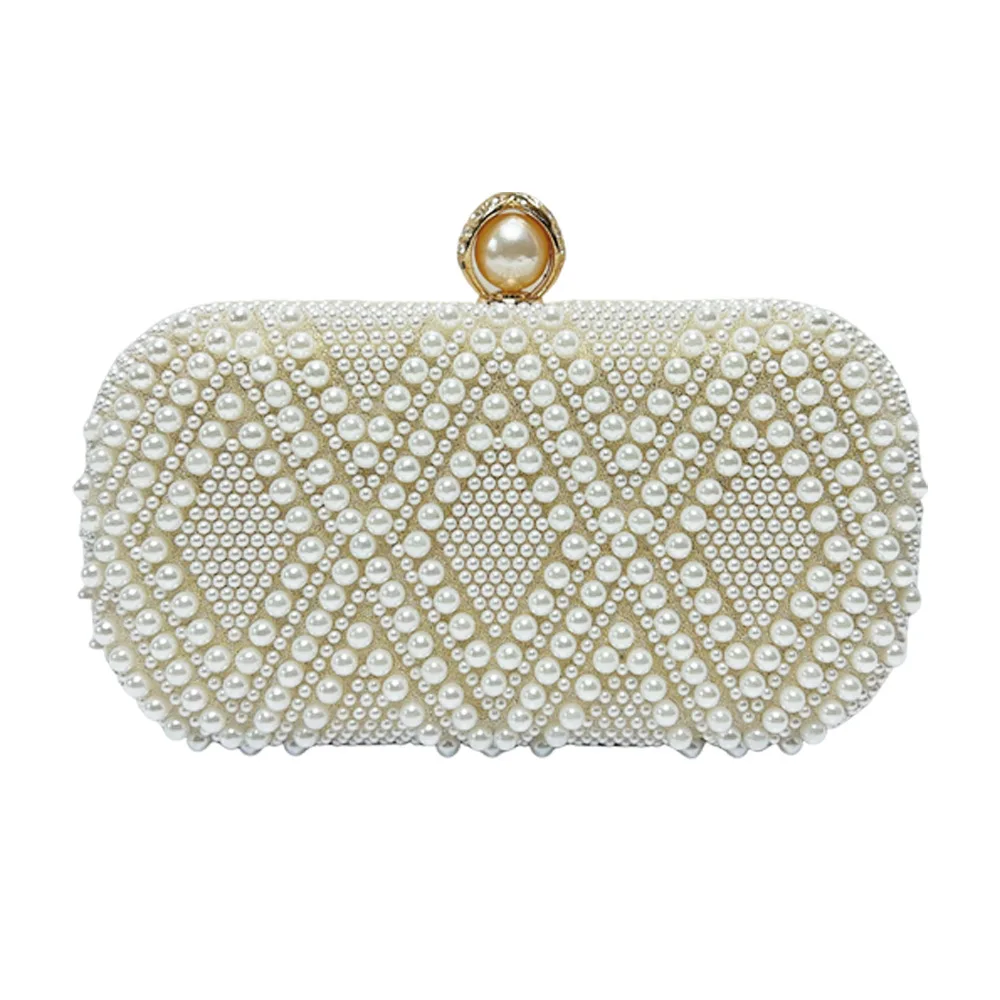 Ivory Mixed Size Pearl Oval Pearl Lock Long Clutch Luxury Versatile Gentle Evening Bag For Middle Aged Women Wedding Banquet