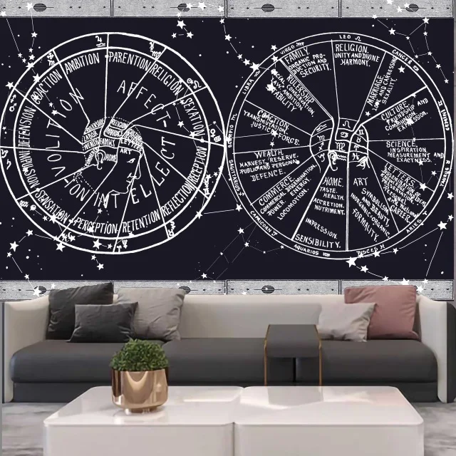 Moonlight Datura Tapestry Wall Hanging Starry Sky Fantasy Black Personality Galaxy Home Living Room Decoration