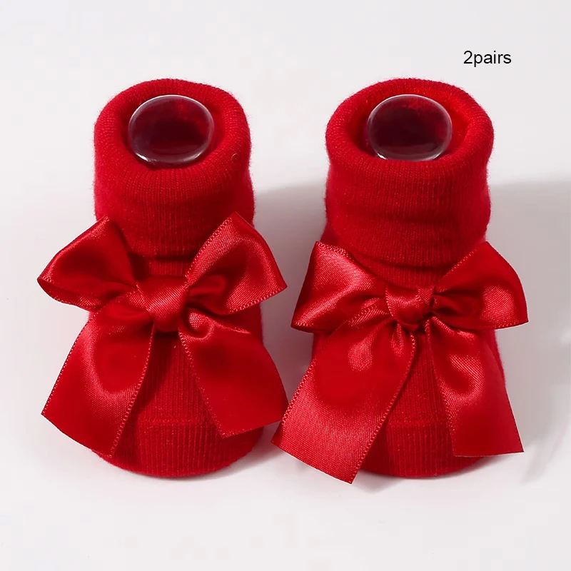 2 Pairs/Lot Baby Girls Socks Princess Cotton Kids Socks Thin Knitted Children Cotton Socks Boneless Newborn Tube Socks For 0-6M