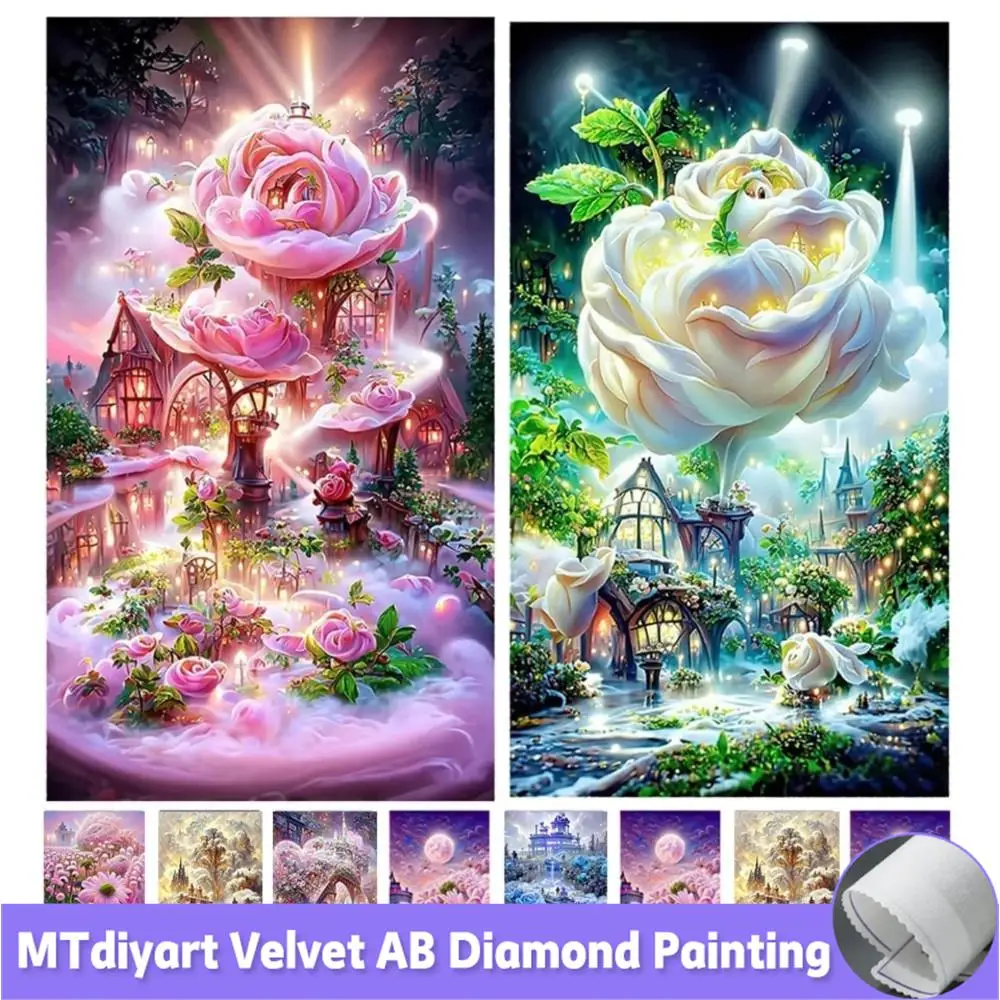 AB DIY Diamond Painting Kits Mosaic Art Fantasy Rose Castle Flower Full Round Square Drill Velvet Canvas Embroidery Home Decor