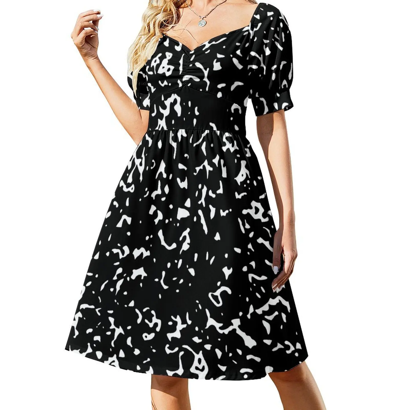 

Black and White Abstract Pattern Short Sleeved Dress women dress wedding dresses for woman Clothing female Dress