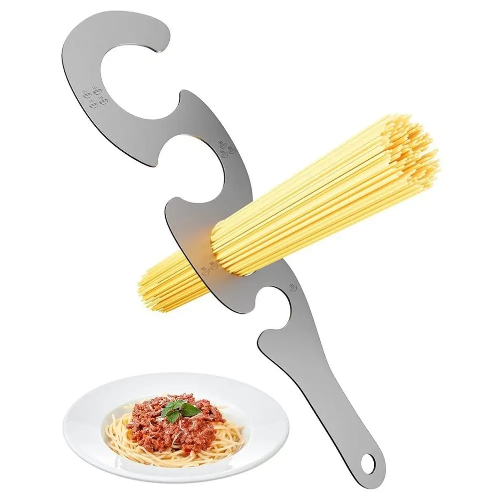 4 Holes Spaghetti Measurer Stainless Steel Easy Clearing Pasta Measuring Scale S Shaped Portable Pasta Noodle Measure for Home