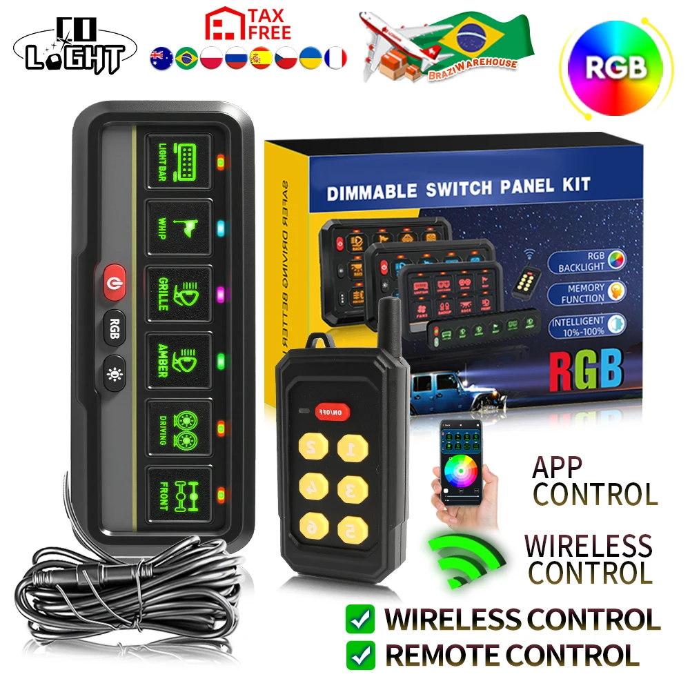 CO LIGHT Universal 6 Gang Switch Panel RGB Led Work Light DIY Bar Wireless APP Switches Box Controller for Truck off-road use