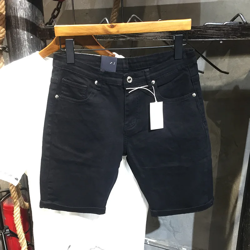 Pantalones cortos de mezclilla para hombre, Shorts ajustados, rectos, de tendencia urbana americana, informales, combinan con todo, novedad de verano 2024