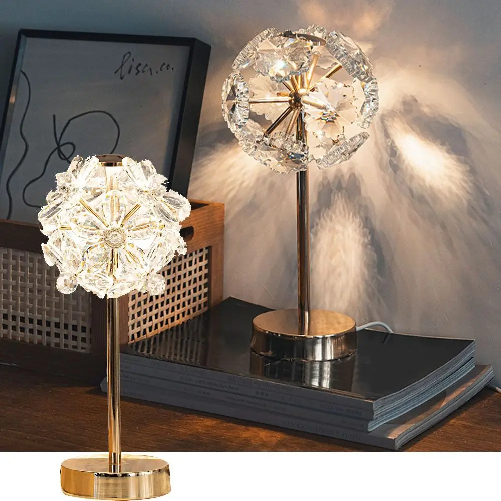

Crystal Lamp Shade Crystal Table Lamp 3 Color Lights Romantic Decoration Desk Light Dimmable Soft Lights Modern Bedside Lamp