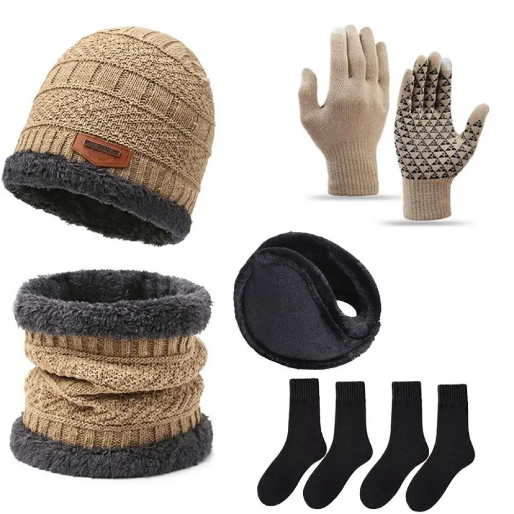 Winter Warmth Kit Knit Hat Scarf Non Slip Touch Screen Gloves Socks Unisex Thick Thermal Apparel For Cold Season Daily