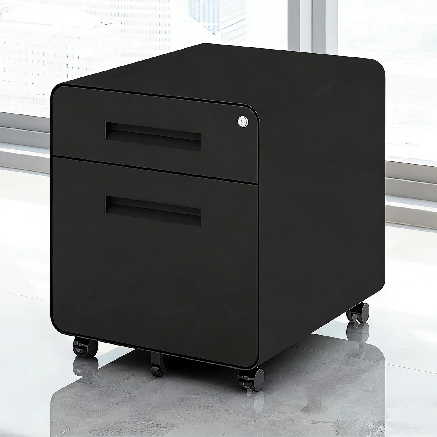 

Filing cabinets,Black Steel round Arc File Cabinet Mobile Double Drawer Suitable for Office And Home Use,Cabinet storage