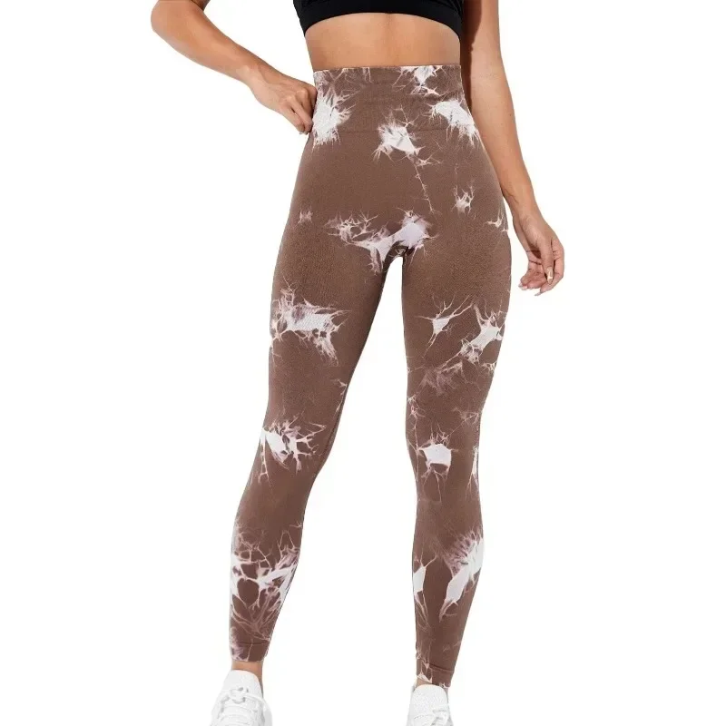 Bezszwowe legginsy do jogi Tie Dye Kobiety Wysoka talia Push Up Butt Legginsy Gym Workout Running Stretch Sport Fashion Slim Tights