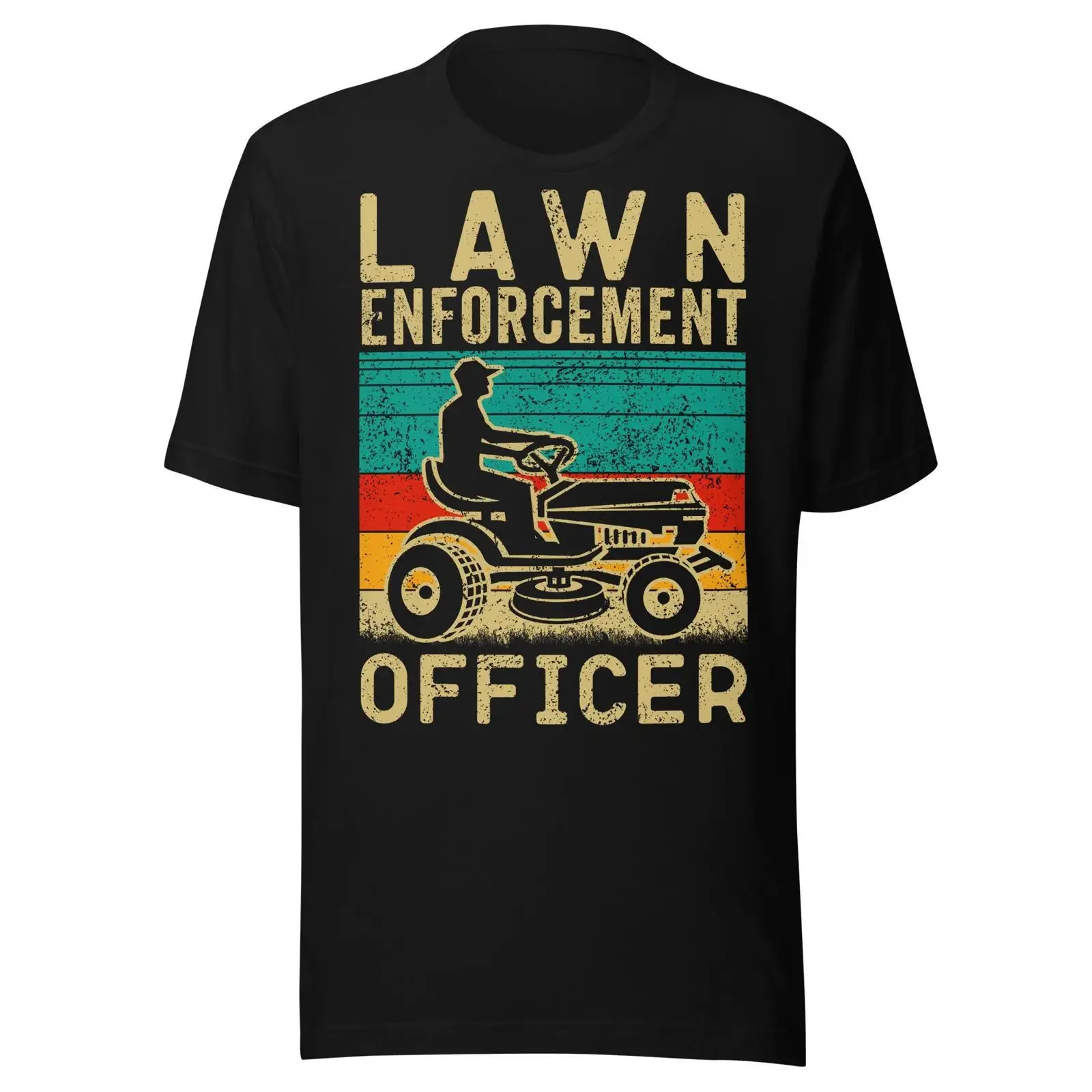 Retro Lawn Enforcement Officer Funny T Shirt Mowing Gardening Dad Fathers Day Casual  vintage Washed homme Breathable