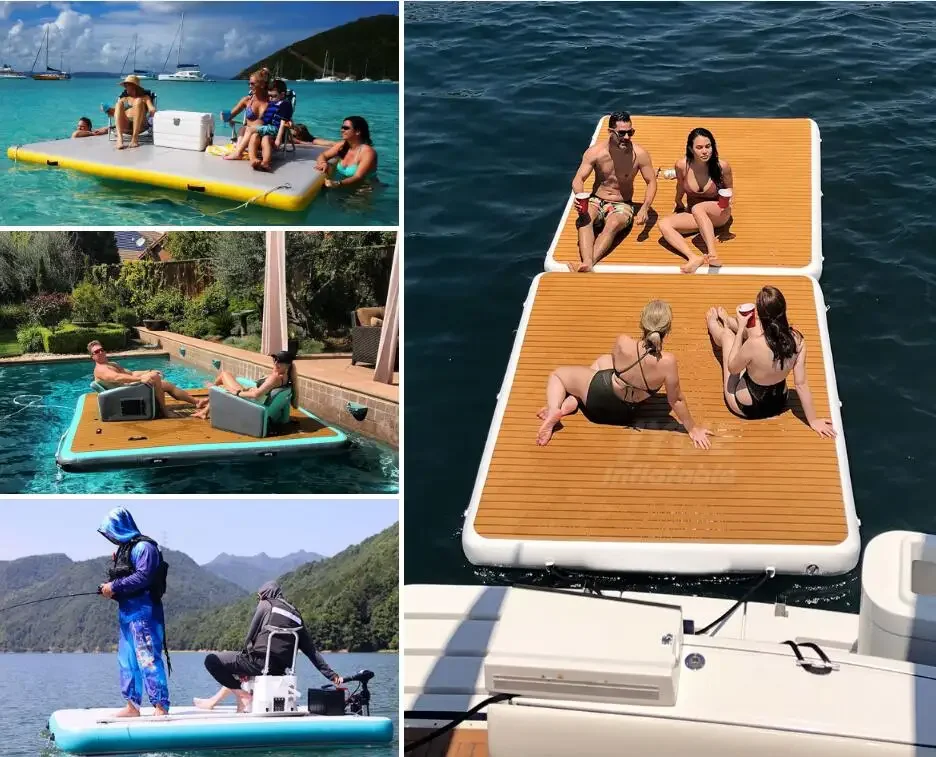 

Drop Stitch PVC Inflatable Swim Platform Boat Floating Dock With Steel Ladder water floating platform Mat for sale