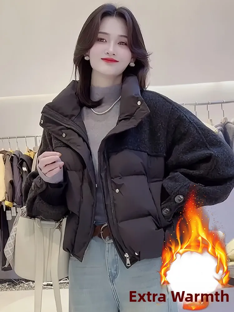 เสื้อโค้ทผ้าฝ้ายบุหนาสำหรับผู้หญิง ดีไซน์สีสันสดใส ทรงหลวม สไตล์เกาหลี เหมาะสำหรับฤดูหนาว