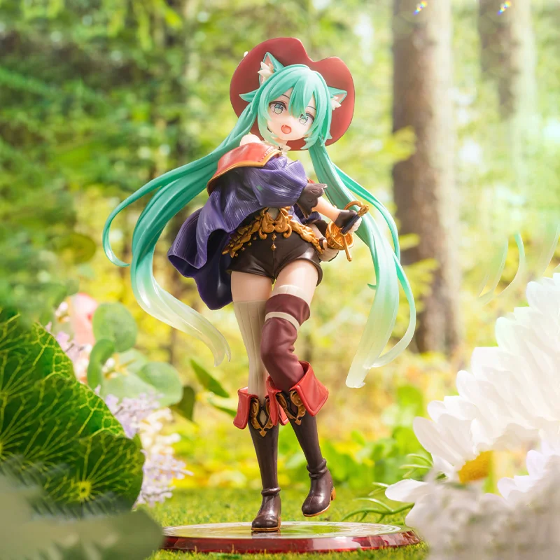 【100％本物】taito-オリジナル初音ミク-ワンダーランド-フィギュア-ブーツを履いた猫-h-18cm-アニメキャラクターモデル装飾玩具