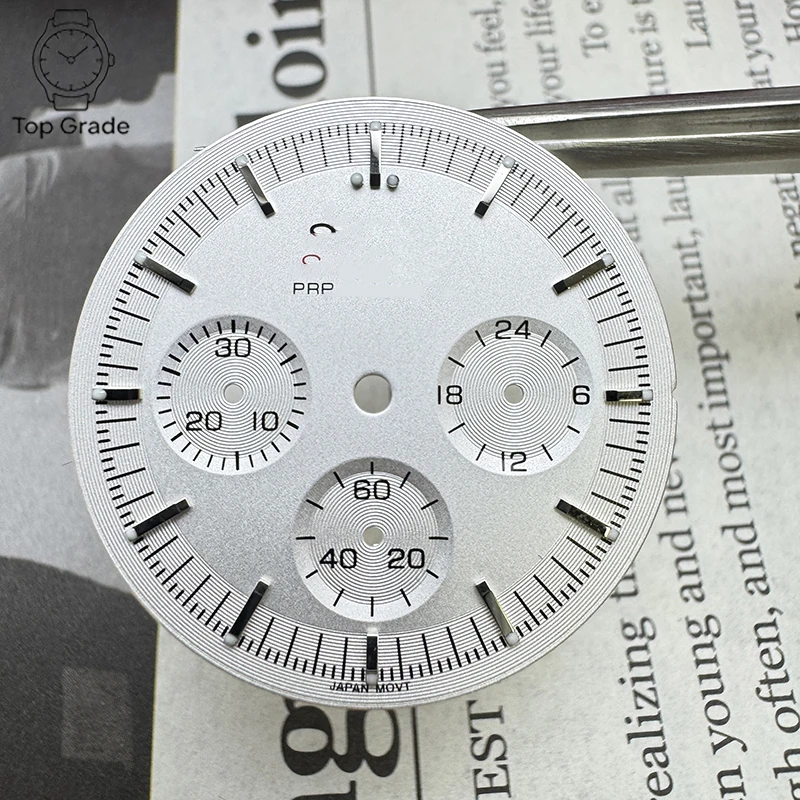 TG 32.5mm VK63 S logo Speed Matte White Dial Green Luminous for VK63 Movement High-Quality Watch Modification Accessories - view 2
