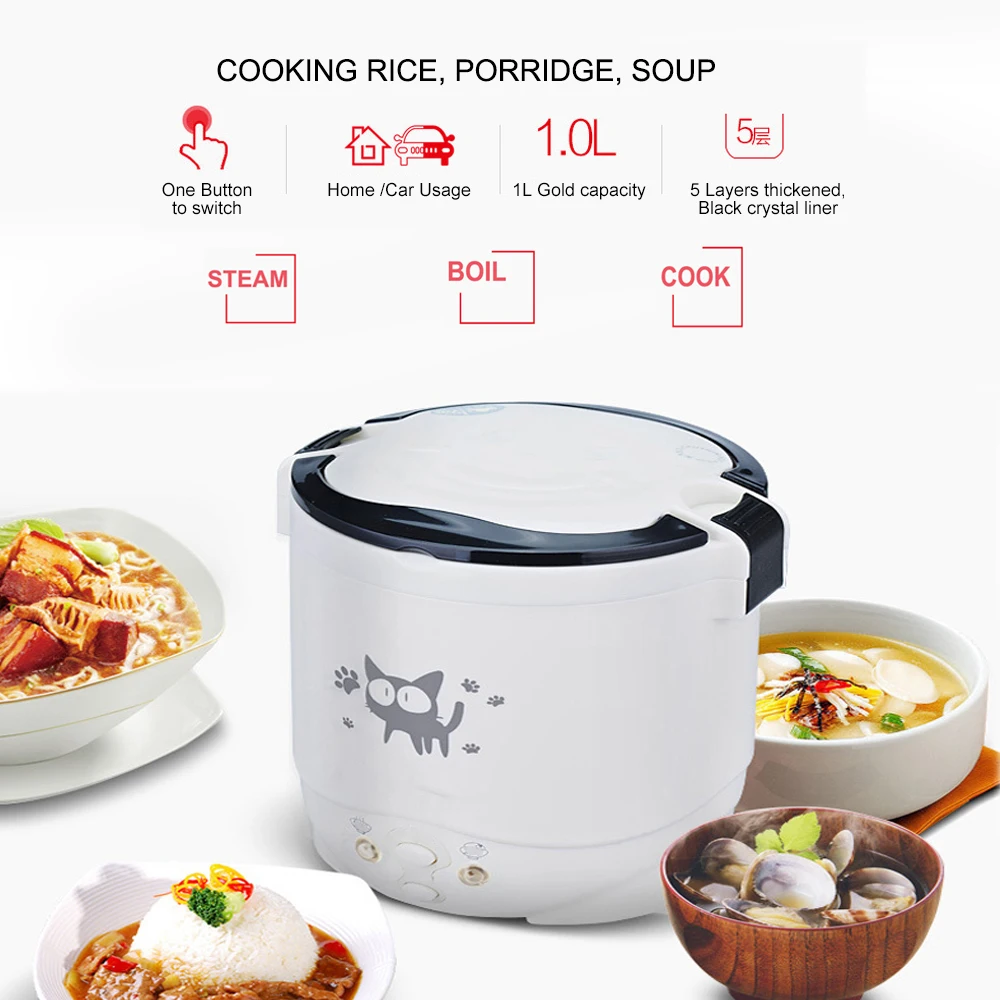 Electric Mini Rice Cooker Portable MultiCooker Small Household Rice Cookers 12V  24V 220V Cooking Machine For Car Truck Home