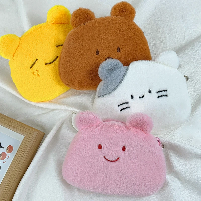 Cute Cartoon Butter Bear Plush Coin Bag Kawaii Money Change Pouch Earphone Storage Bags Zipper Purse For Children Gifts