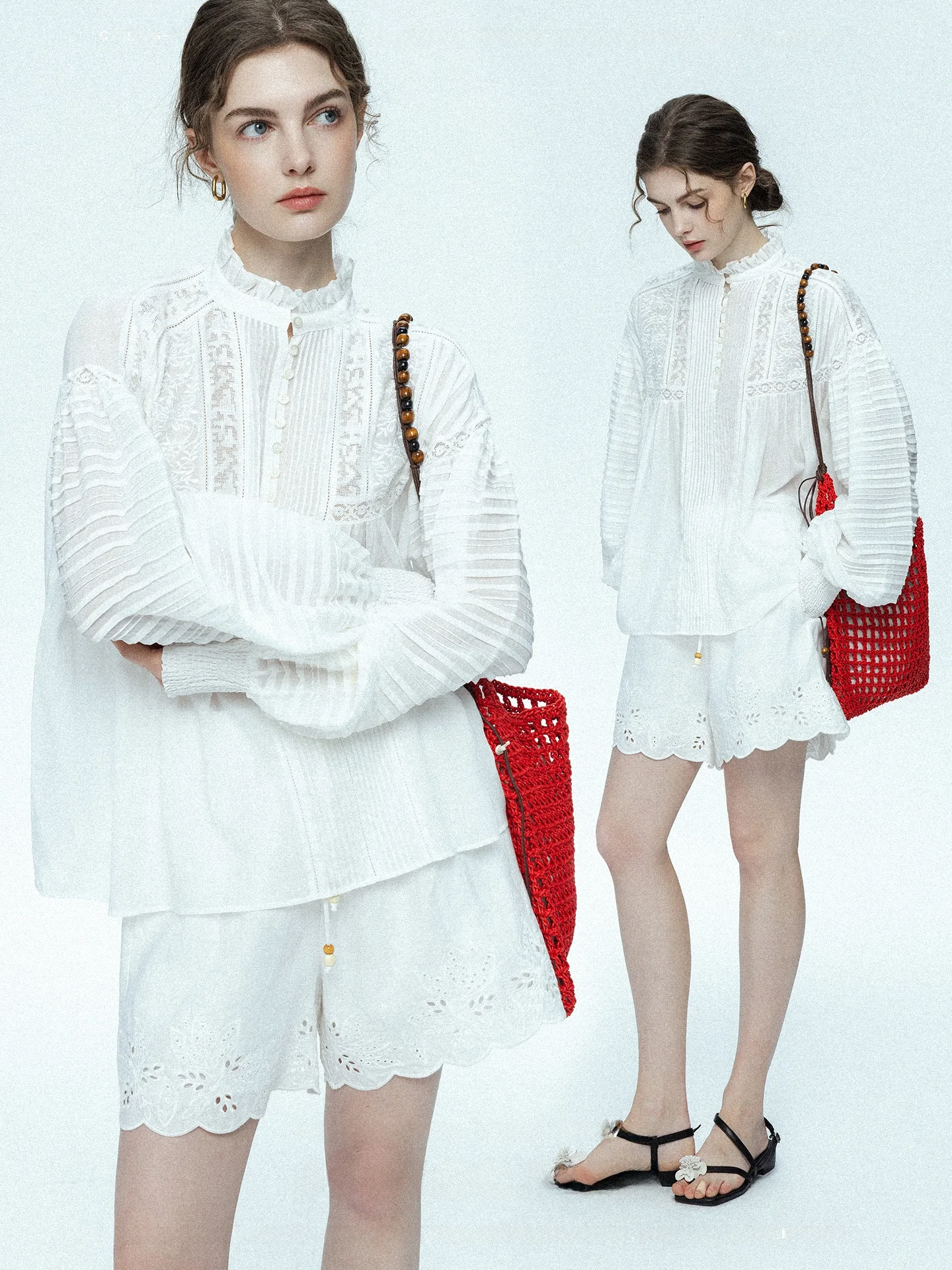 

Handmade Embroidered Silk Blend Spring Summer Shirt Women's Loose Fit Lace Patchwork Breathable Moisture Wicking Long Sleeve