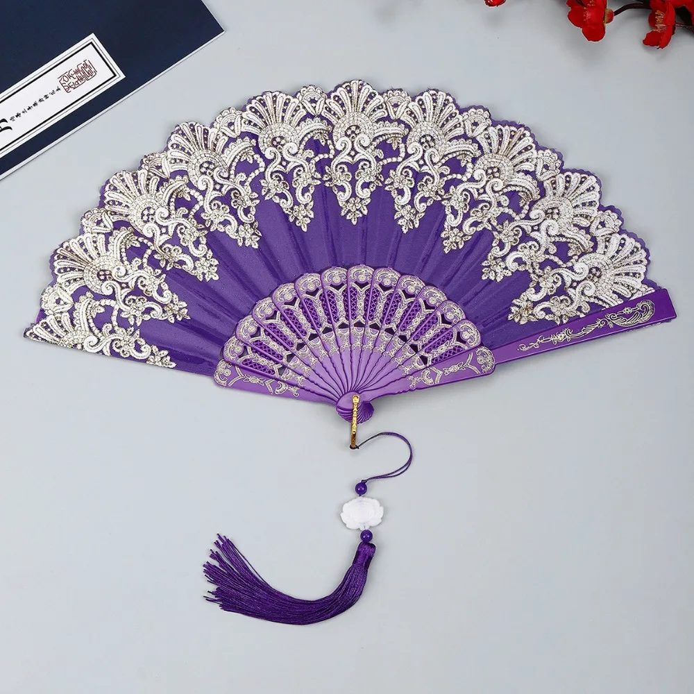 

Embroidered Folding Fan Multicolors Photography Props Gold Blocking Fan Hot Stamping Chinese Wedding Cloth Folding Fan