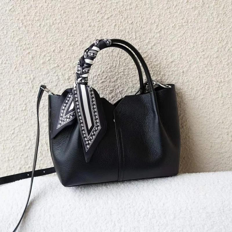 

New top layer Natural First Layer Cowhide Leather Women Shoulder Bag Blue Commuter Ladies Handbag with Scarf