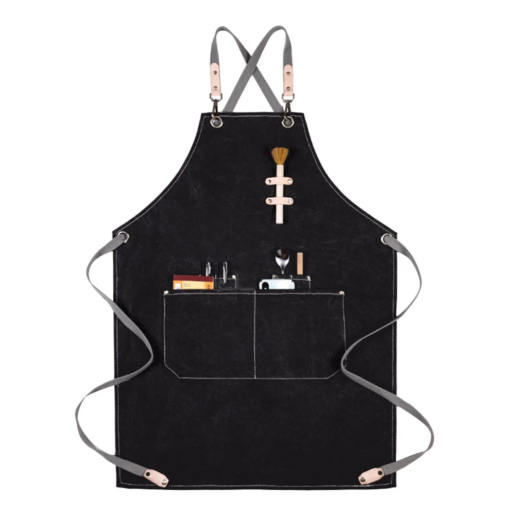 

Apron Canvas Halter Adjustable Kitchen Cooking Apron For Restaurant Cafe Barbecue Baking Gardening Serving