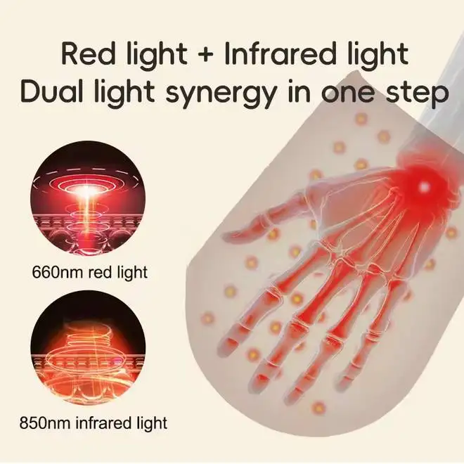 

Терапия красным светом для снятия боли в руках с использованием красного света 660 нм и инфракрасного света 850 нм, перезаряжаемая светодиодная перчатка для светотерапии в ближнем инфракрасном диапазоне