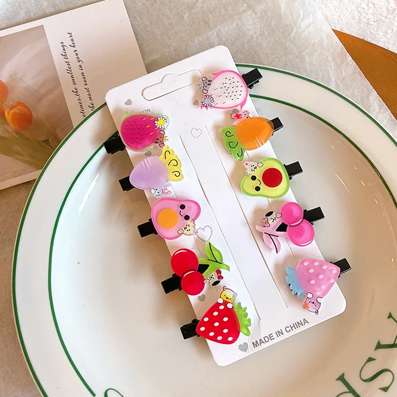 Girls Cute Hair Clips Candy Barrettes Fun Fruit Hair Accessories Cartoon Ice Cream Cloud Lollipop Hairpin 10Pcs