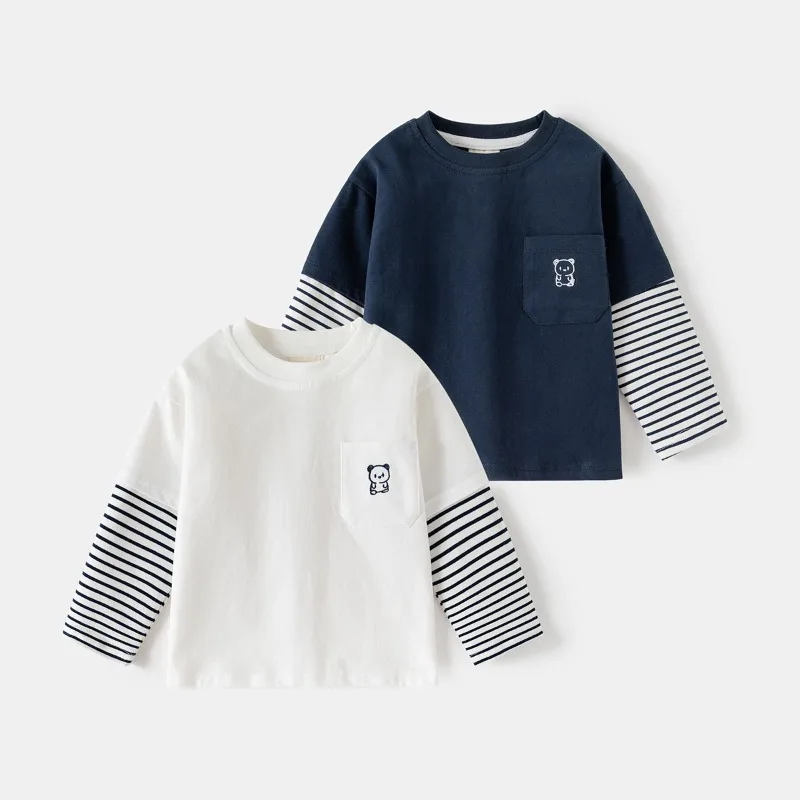 

HoneyCherry Children's Autumn Cotton T-shirt Undershirt - Boys' Long-sleeve Cartoon Color-block Sleeve Top Boys Clothes