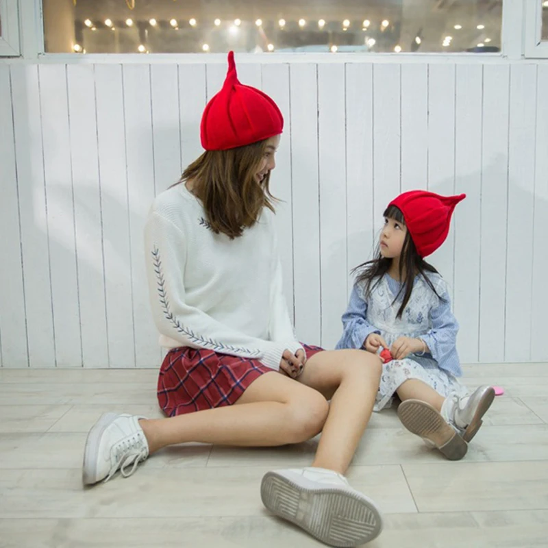 Womens Pointed Hat Cute Knitted Warm Hat Stretchable Pointed Hat Cute Winter Twisted Ribbed Oak Hat Threaded Hat Girls Cap