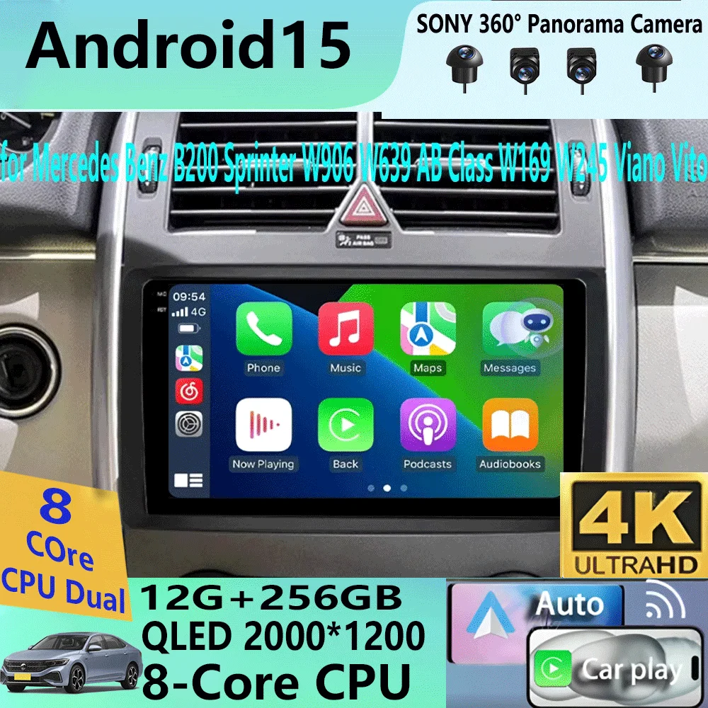 

Видеоплеер Android 15 9 дюймов для Mercedes Benz B200 Sprinter W906 W639 AB Class W169 W245 Viano Vito Автомобильный радиоприемник Мультимедиа GPS DVD