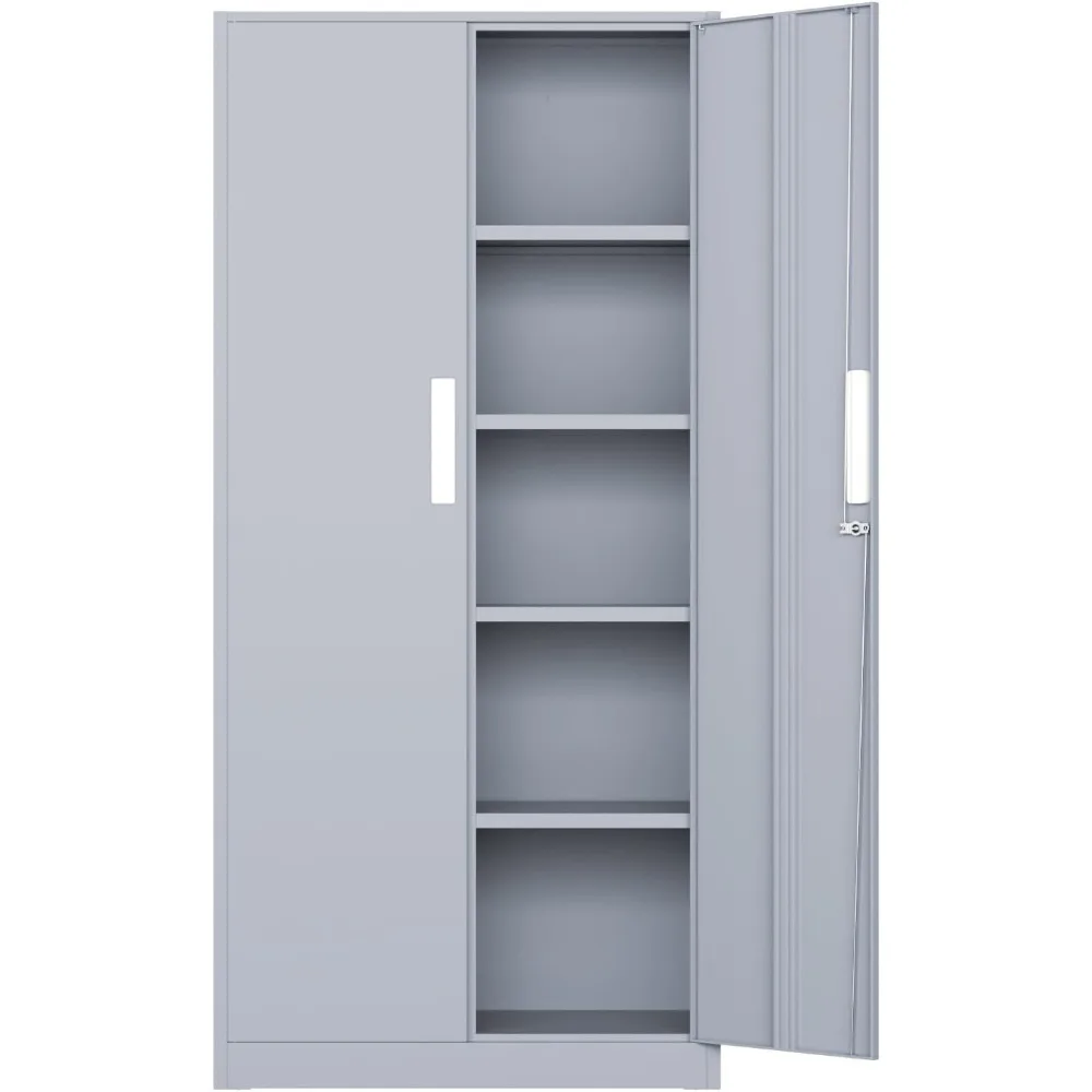 Gabinete de almacenamiento de garaje de metal, puertas con cerraduras y estantes ajustables, almacenamiento alto, gabinete de herramientas de acero resistente para el hogar