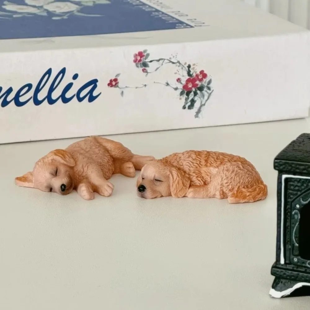 2Pcs Golden Retriever Dog Car Ornaments Sleeping Puppy Resin Model Dog Figure Statue Car Interior Gift Animal Ornament