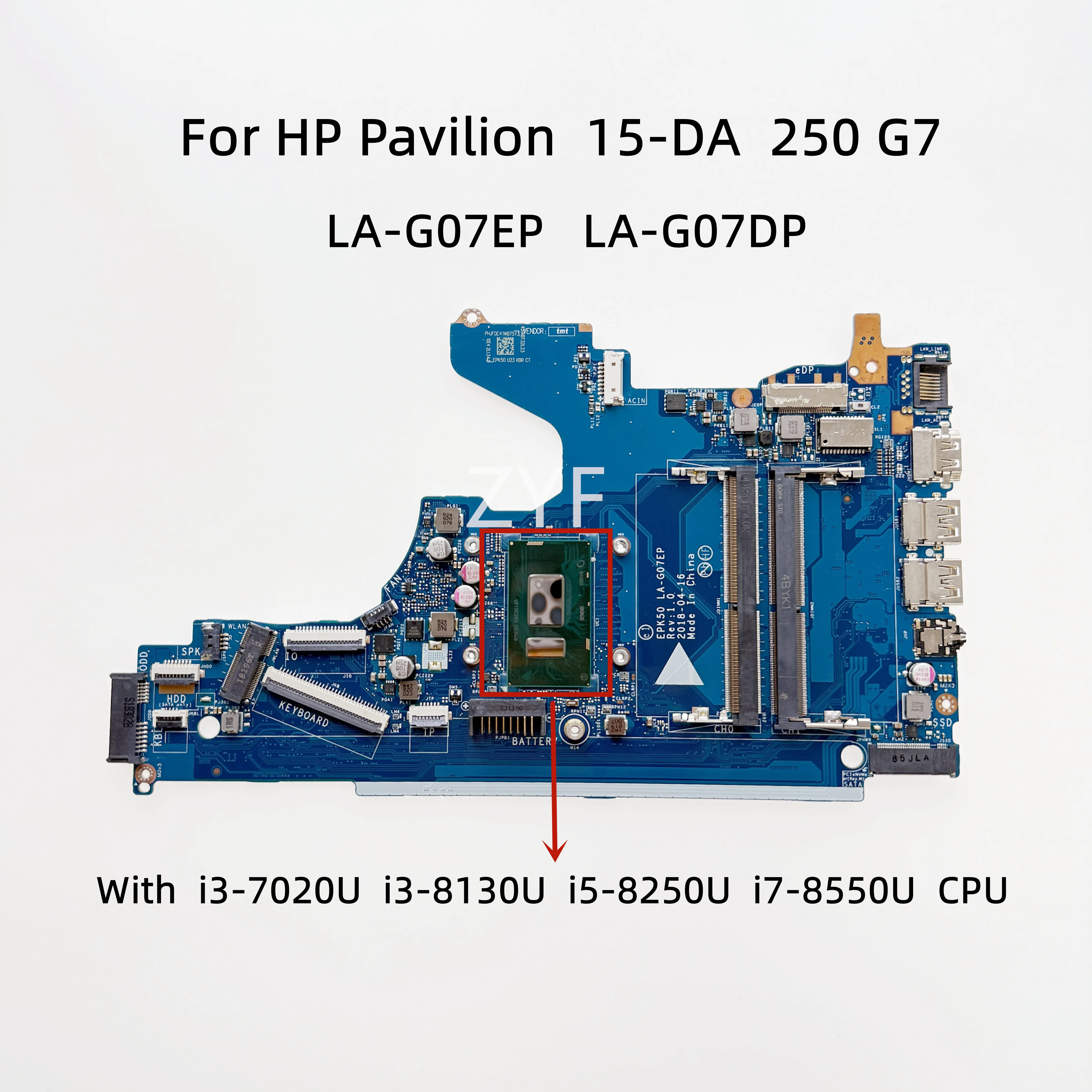 EPK50 LA-G07EP LA-G07DP para HP Pavilion 15-DA 250 G7 placa base para ordenador portátil con CPU Core i3 i5 i7 L20373-601 L20374-601 L20369-601