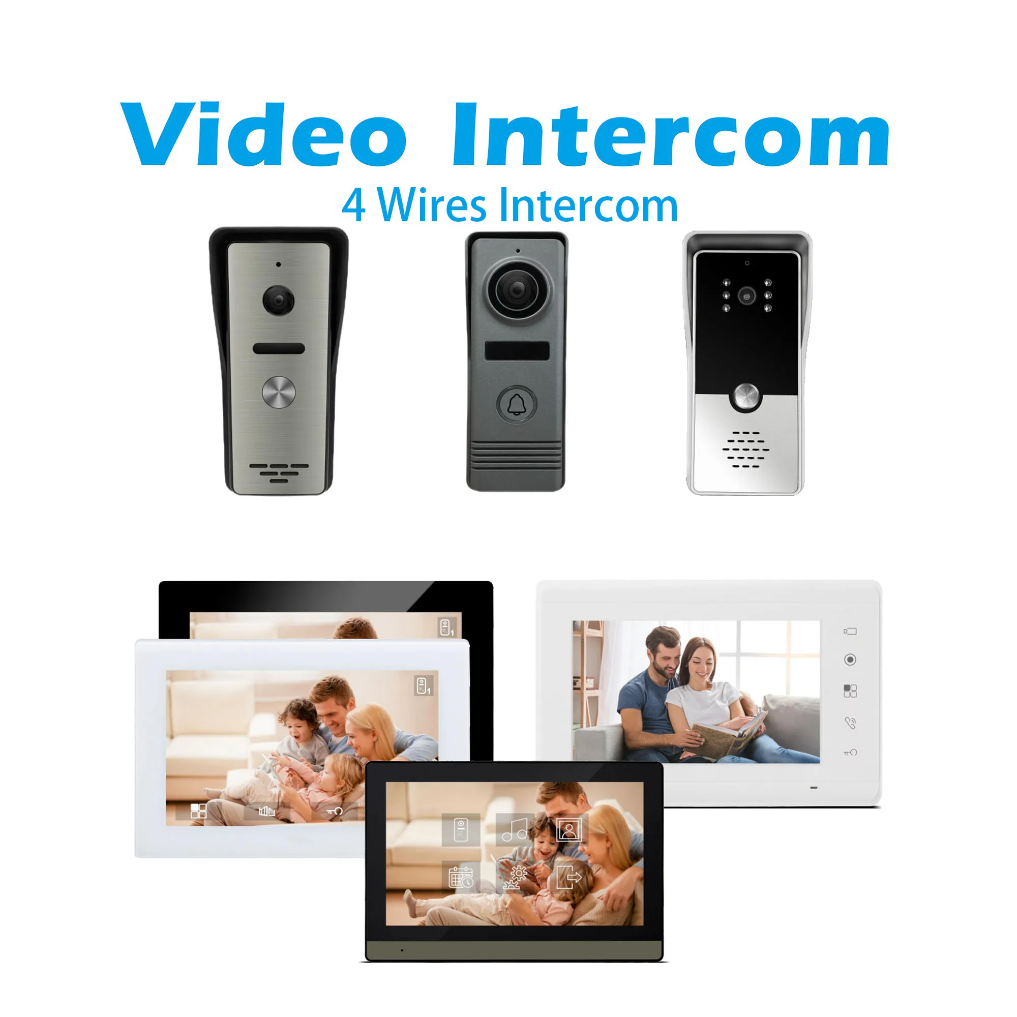4 Videocitofono cablato Sistema citofonico Campanello in metallo per esterni domestico Visione notturna impermeabile resistente al freddo per la sicurezza 720P