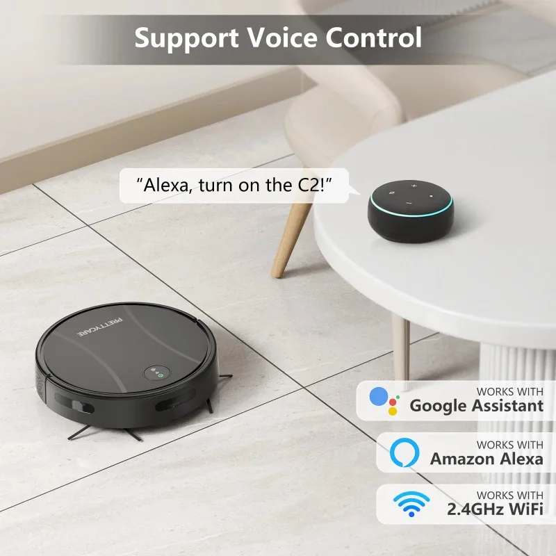 PrettyCare Robot Vacuum and Mop Combo with 3000Pa Suction,APP/Remote/Voice Control,Ideal for Pet hair C2