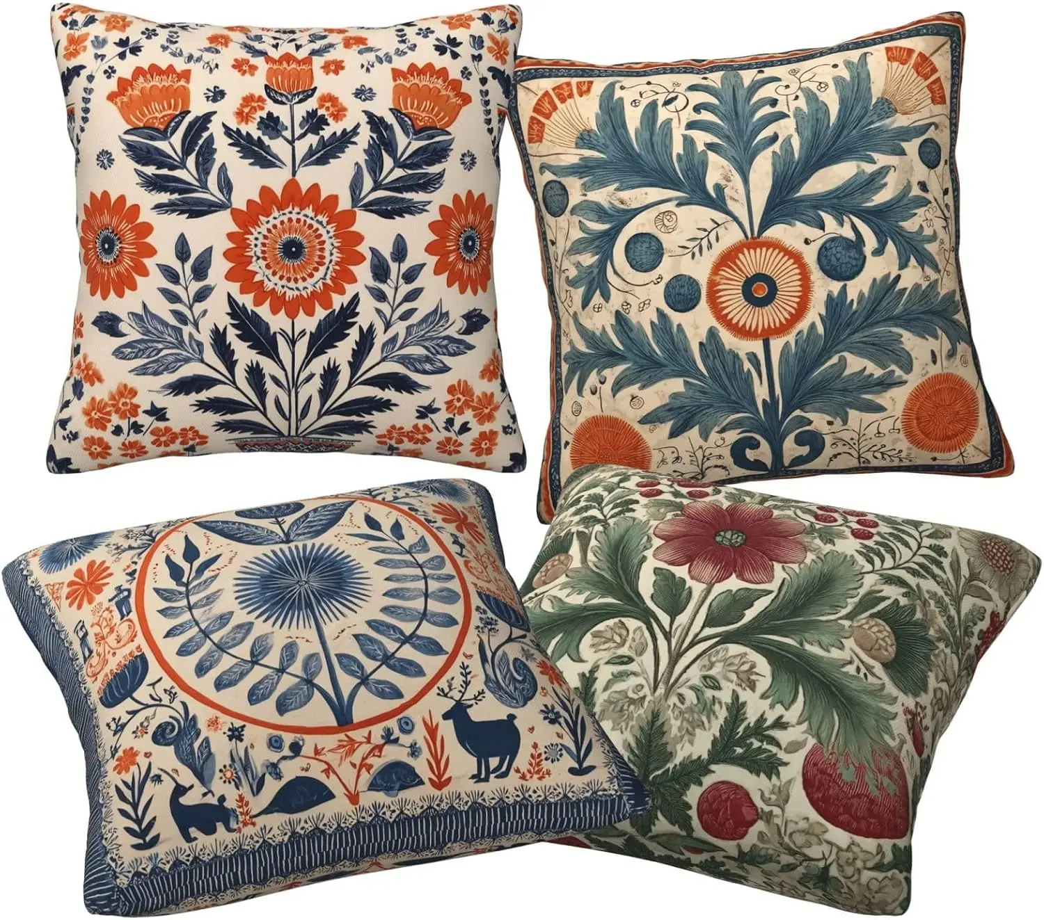 4PC Pillow Covers Set Boho Floral Print Polyester Throw Pillows Cushions Mediterranean Botanical Pattern Home Decor Shams