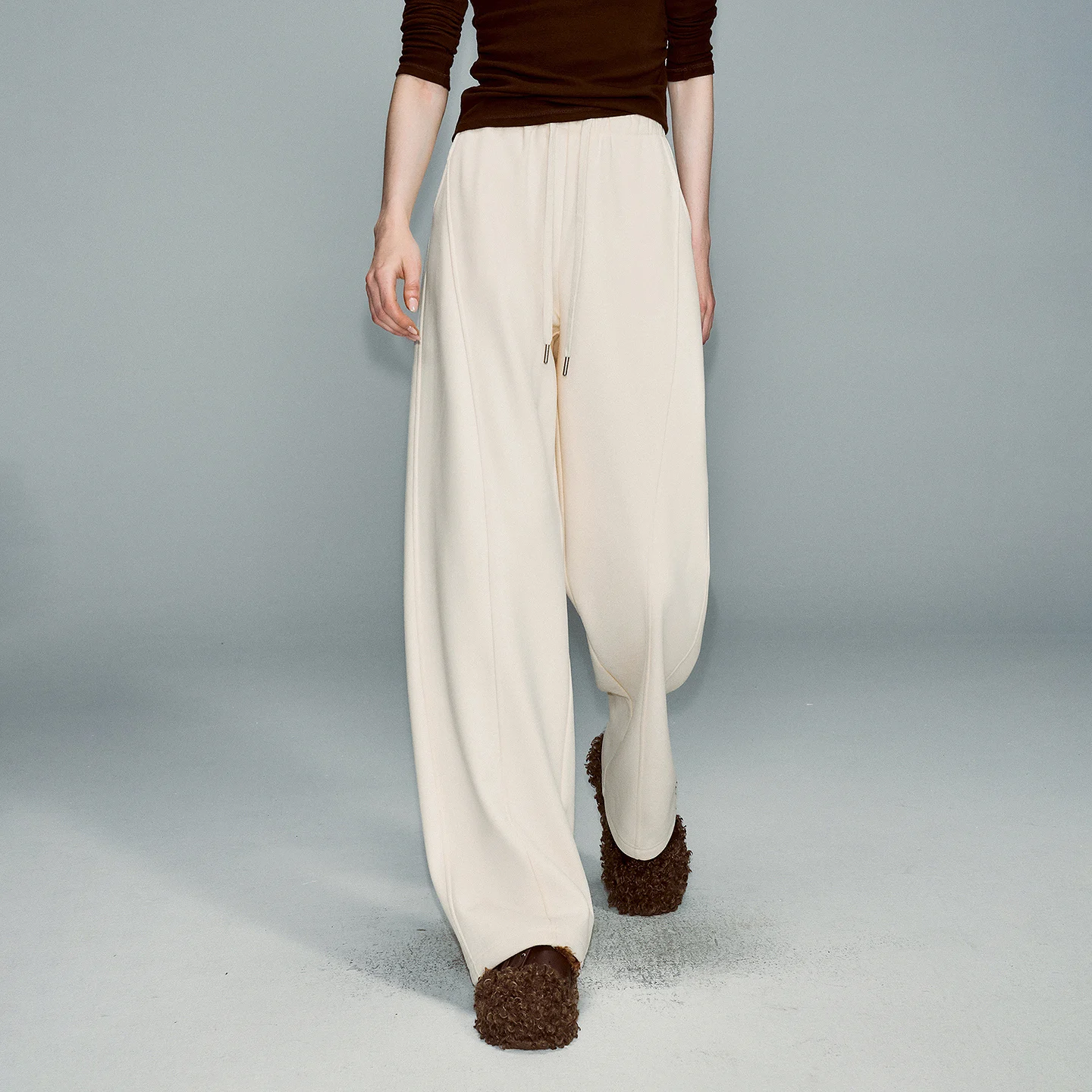 TOYOUTH Women Sweatpants 2026 Winter New Fleece‑Lined Warm Seam‑Detail Casual Long Bottoms