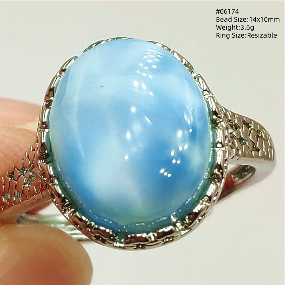 Larimar Natural Blue Larimar Adjustable Ring 19.5/11.9/11mm Larimar Gemstone Women Men Water Pattern AAAAA view 2