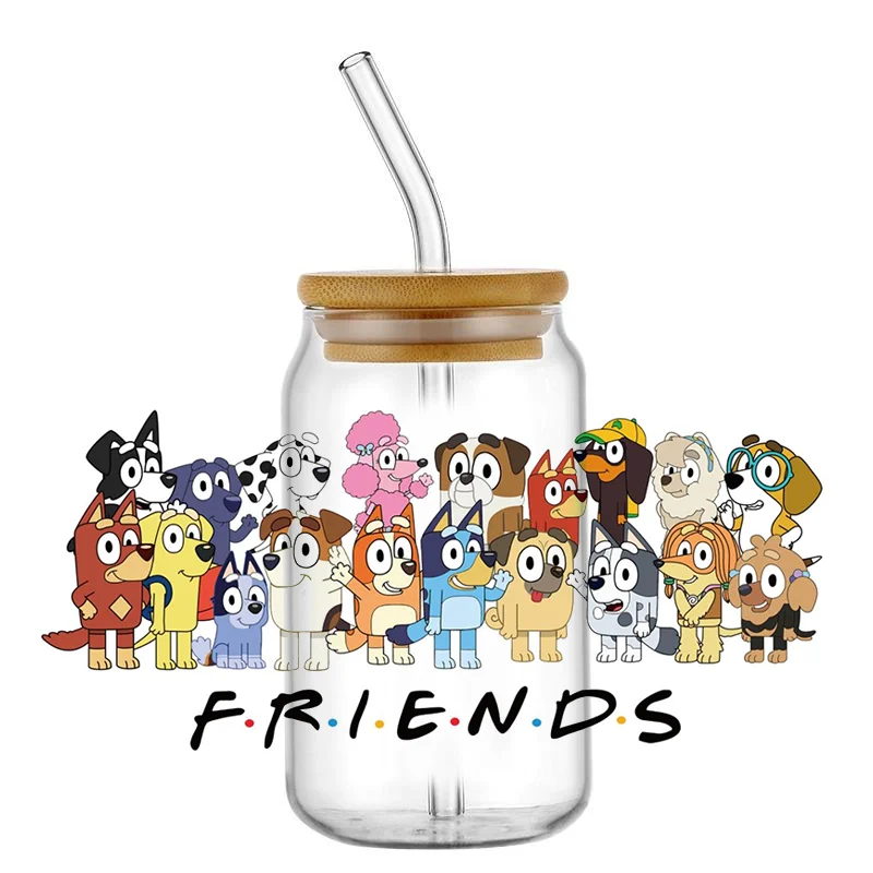 Miniso 3D Cartoon Dog UV DTF Wraps Transfer Sticker DIY for 16oz Libbey Glass Cup Waterproof Wrap Transfers Decals Coffee Cup