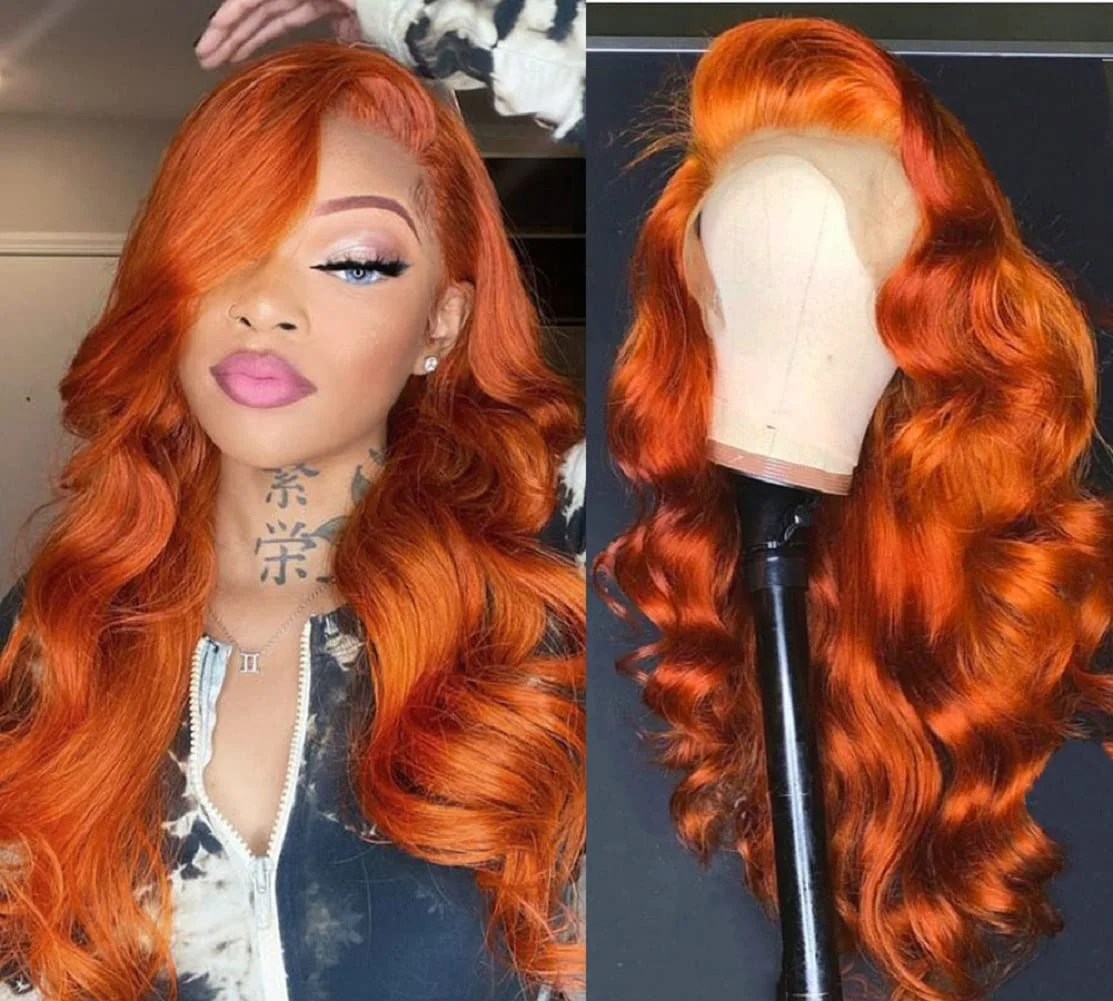 

Ginger Orange Lace Front Wig Human Hair 13x6 Body Wave Lace Frontal Wig Colored Wig 200 Density Brazilian Wigs for Women Choice