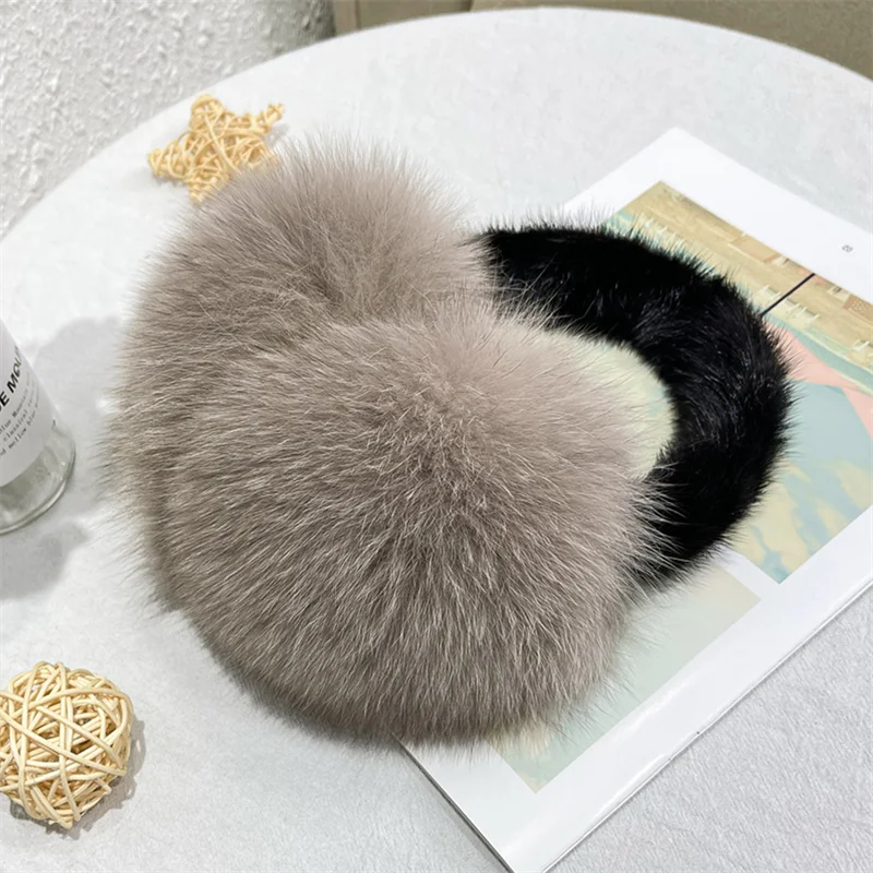 2023 paraorecchie in peluche da donna Winter Luxury True Fox Hair cuffie calde addensate paraorecchie in peluche per esterni morbidi e soffici