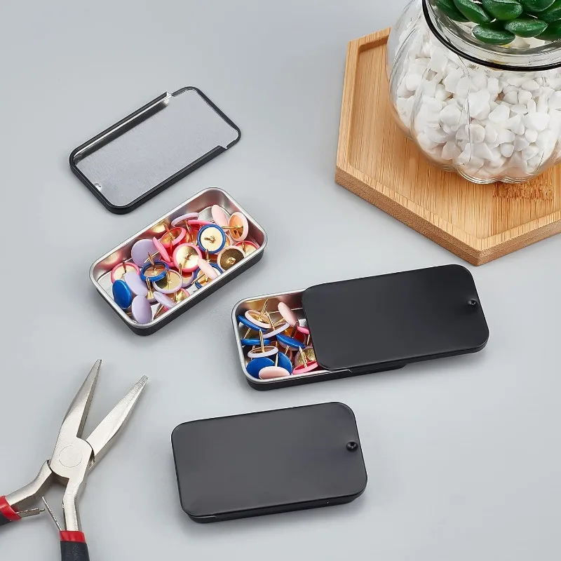 20 Pack Metal Slide Top Tin Containers Gunmetal Small Tin Containers for Lip Balm Crafts Storage Kit 2.4x1.3x0.4''