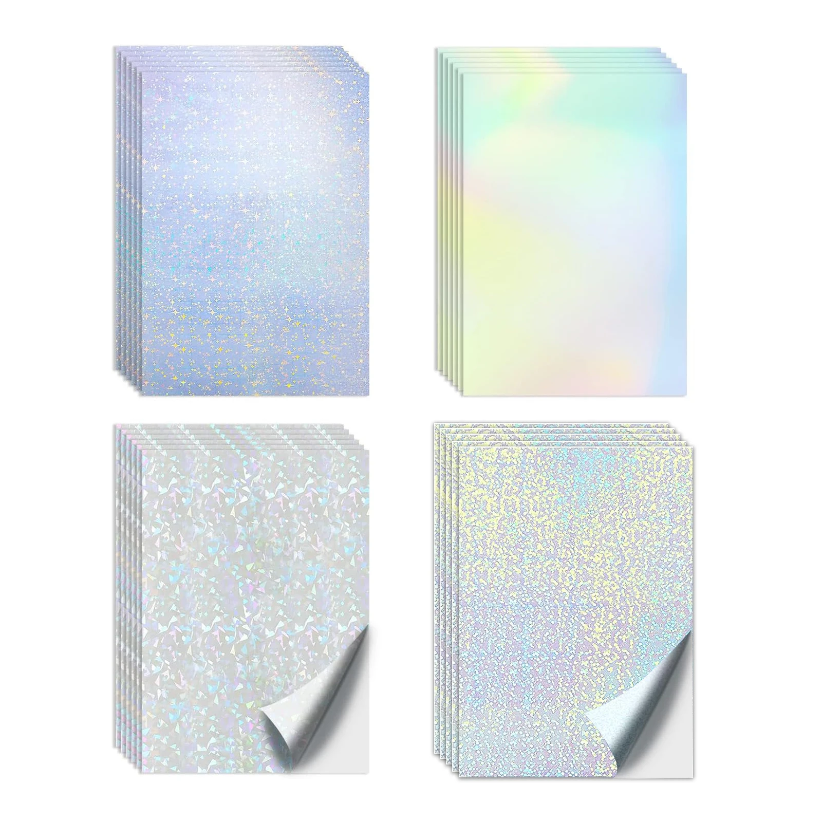 20 Sheets Mix A4 Size (8.3 x 11.7)Printable Holographic Laminate Sheets Vinyl Sticker Paper for Inkjet Printer Waterproof Sticke