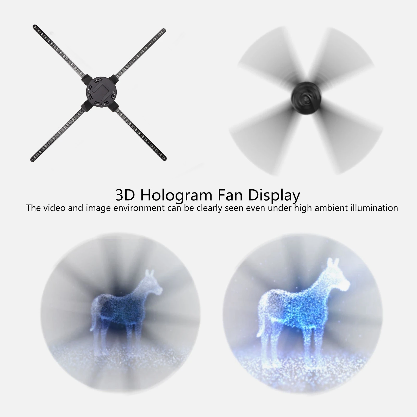 

110‑240V 150° 3D Hologram Fan Display 1024x768P Holographic Advertising Machine 8G Memory Card Multipurpose for Store