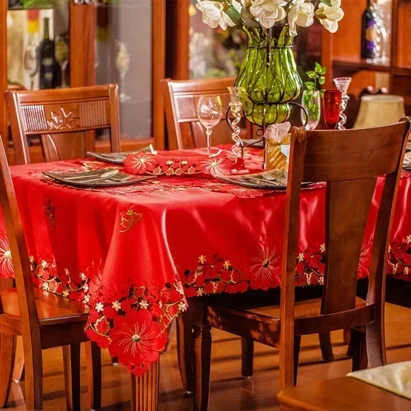 

Table fabric, tea table, table flag, embroidered European style countryside, high-end luxury red rectangle