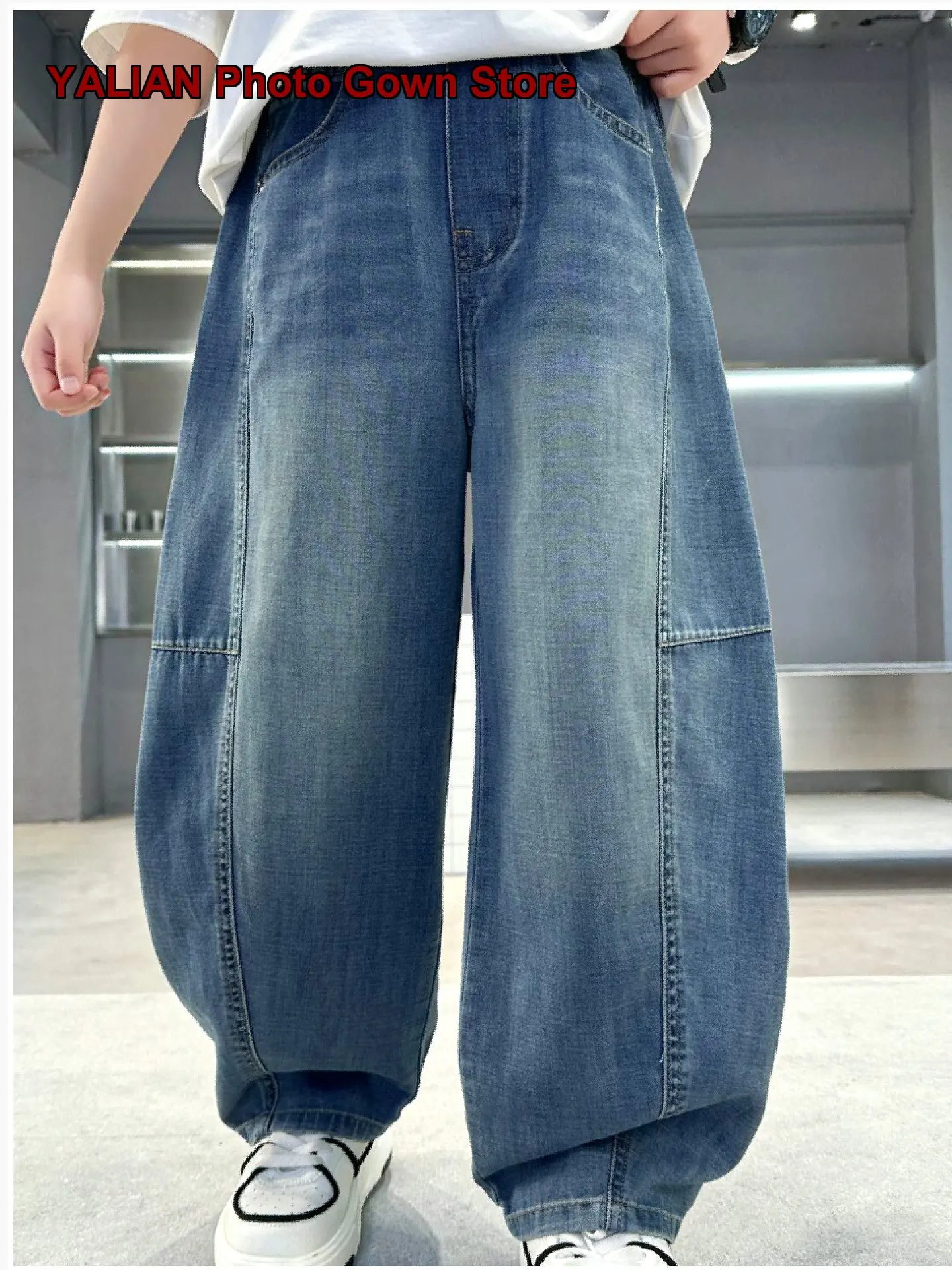 Boys Denim Shorts Summer Thin Tapered Loose Solid Color Older Kids