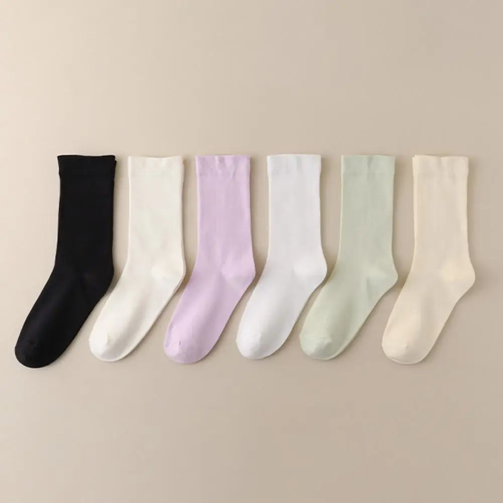 Stretchy Cotton Socks 5 Pairs Solid Color Cotton Socks Set Moisture Wicking Breathable Crew Socks Stretch Mid-calf for Women