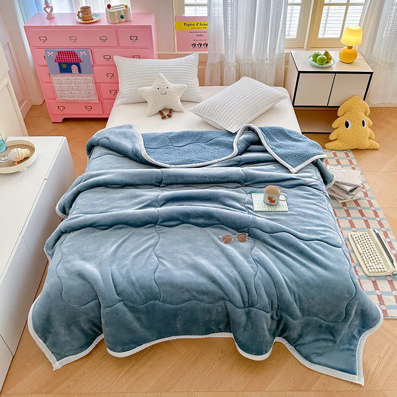 Lamb Wool Blanket Winter Warm Four Layer Blanket Bedroom Single Nap Blanket Comfortable Shawl Anti-static Machine Washable