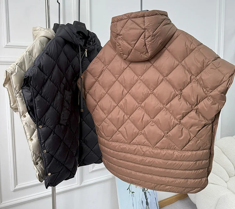 Schinteon Women 90% White Duck Down Irregular Vest with Hood Loose Sleeveless Jacket Solid Fashionable Autumn Winter Top 2026