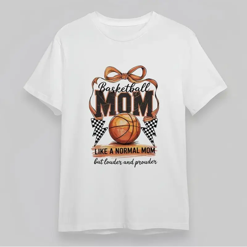 Men'S Soft Classic T Shirt Basketball Mom Louder Prouder Short White Cotton