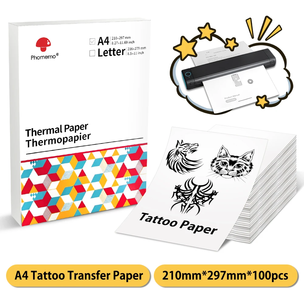 100 Sheets AIMO M08F Printer A4 Paper Thermal Paper Fold Continuous Printing Paper Suitable for Phomemo M08F A4 Printer